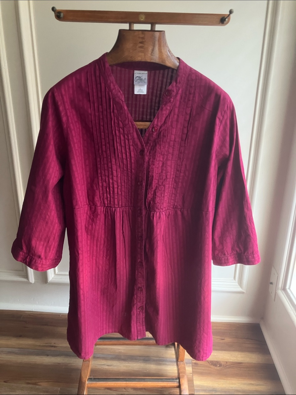 Just My Size Deep Wine Pintuck Button-Front Tunic